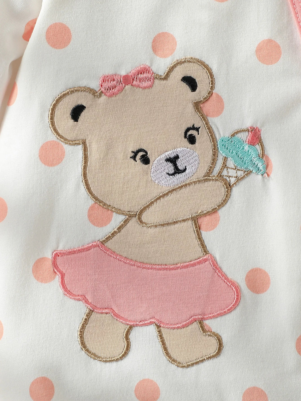 Newborn Baby Girl 4PCS Bear Polka Dot Jumpsuit Set with Hat Bib