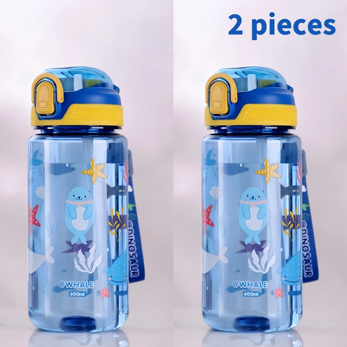 600ml Dinosaur Kids Water Bottle with Straw