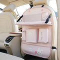 Leather Car Seat Back Organizer Foldable Table Tray Multi Function Storage Anti Kick Pad