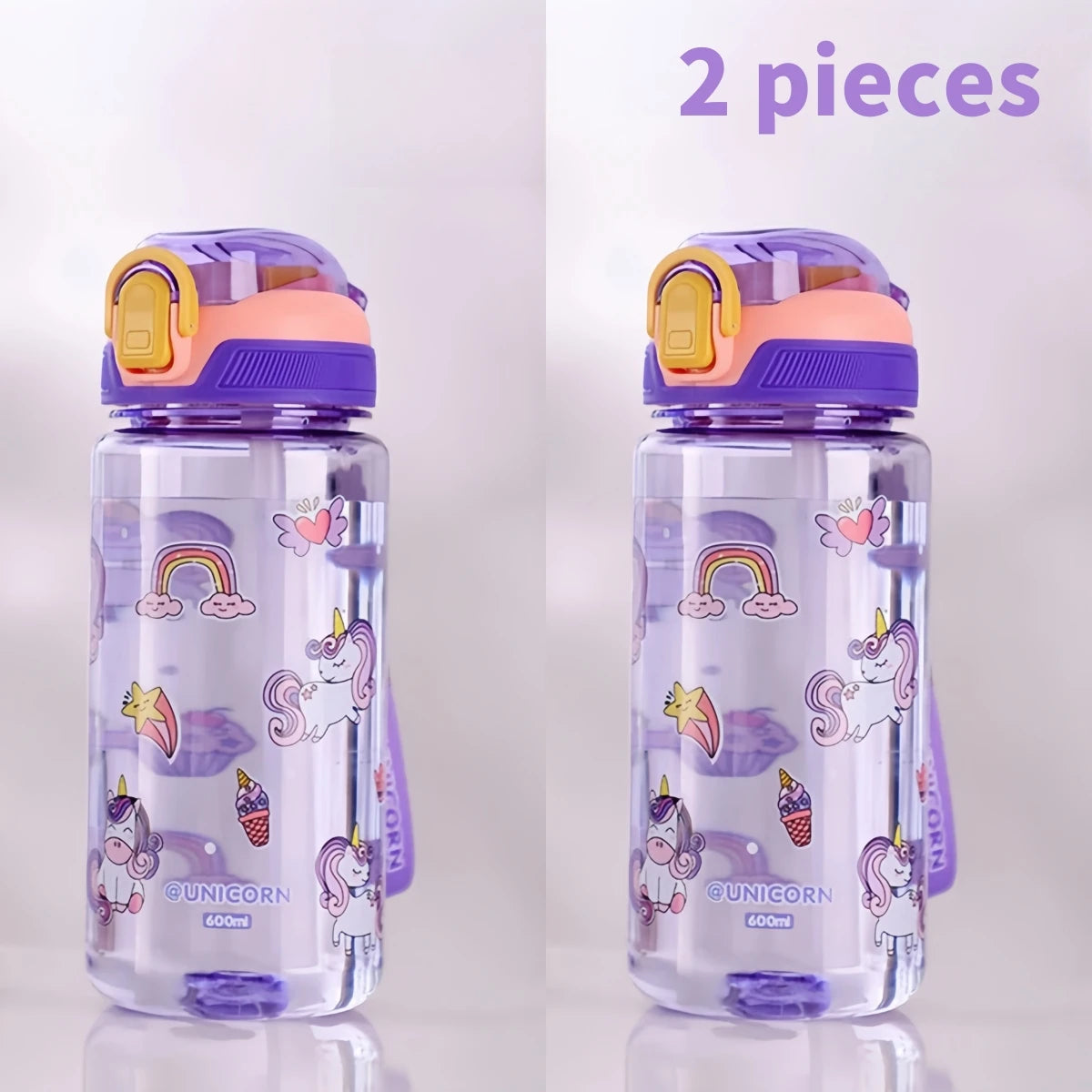 600ml Dinosaur Kids Water Bottle with Straw