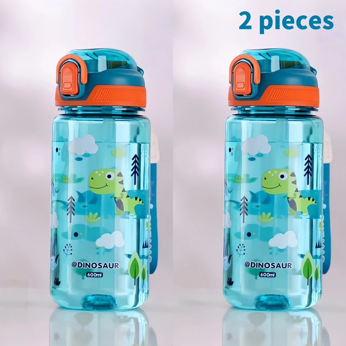 600ml Dinosaur Kids Water Bottle with Straw