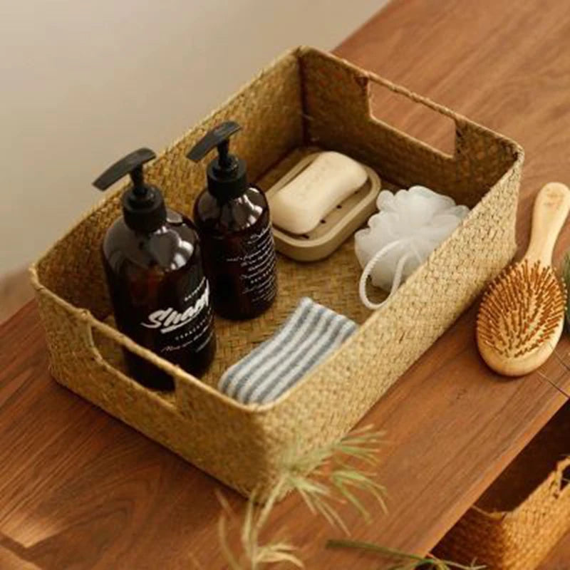 Seagrass Woven Basket Natural Rattan Storage for Kitchen & Home Decor