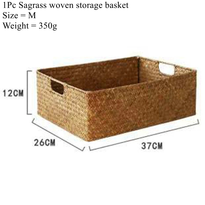 Seagrass Woven Basket Natural Rattan Storage for Kitchen & Home Decor