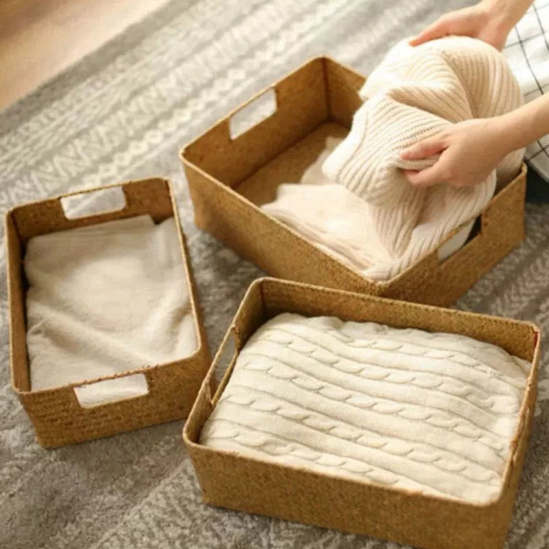 Seagrass Woven Basket Natural Rattan Storage for Kitchen & Home Decor
