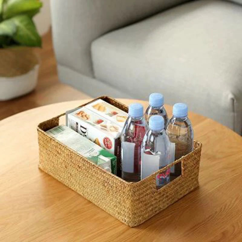 Seagrass Woven Basket Natural Rattan Storage for Kitchen & Home Decor