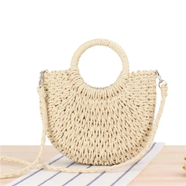 Handmade Half Round Straw Bag Woven Rattan Crossbody Beach Handbag for Women