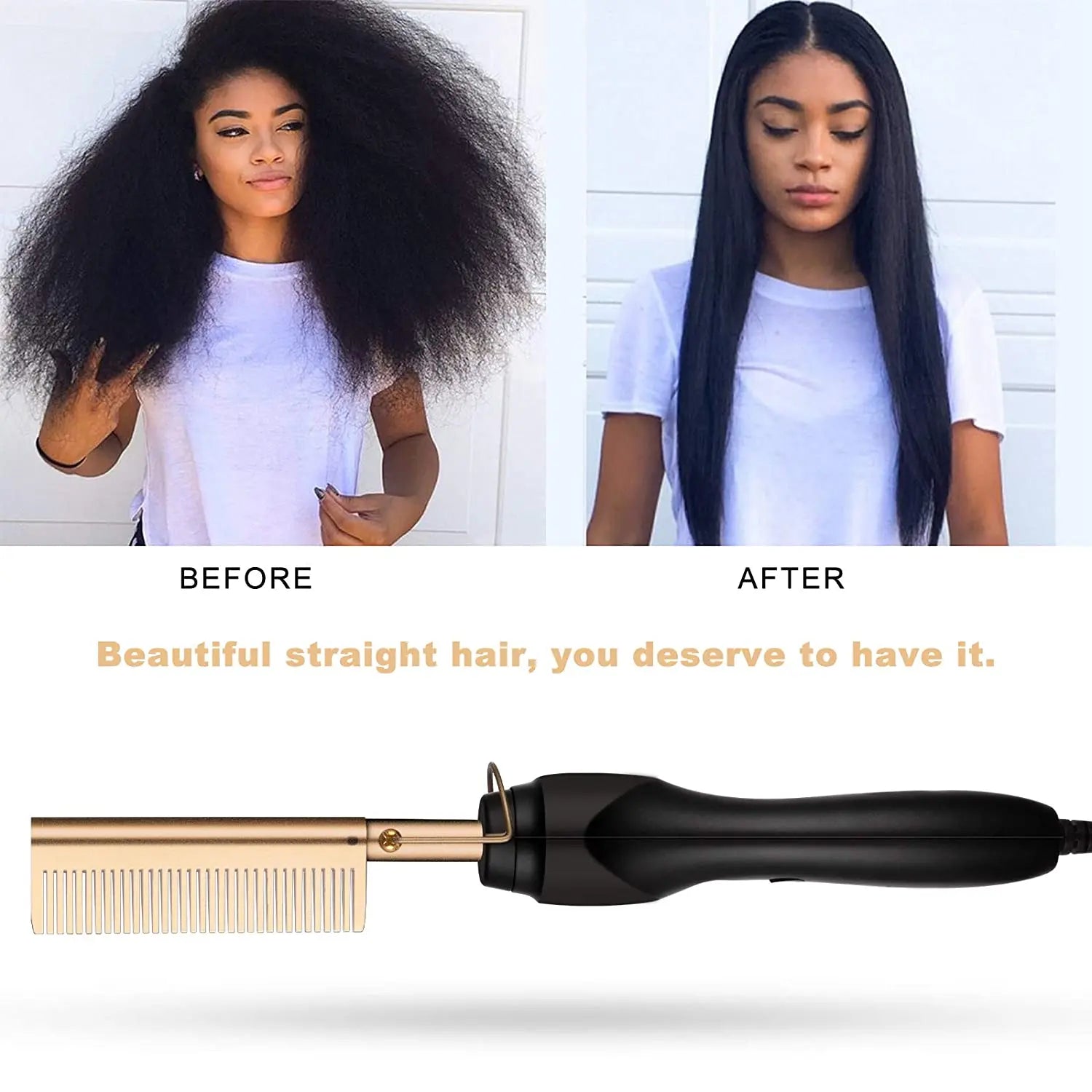 2-in-1 Hot Comb Hair Straightener Electric Fast Heating Anti Scald Beard Straightener Travel