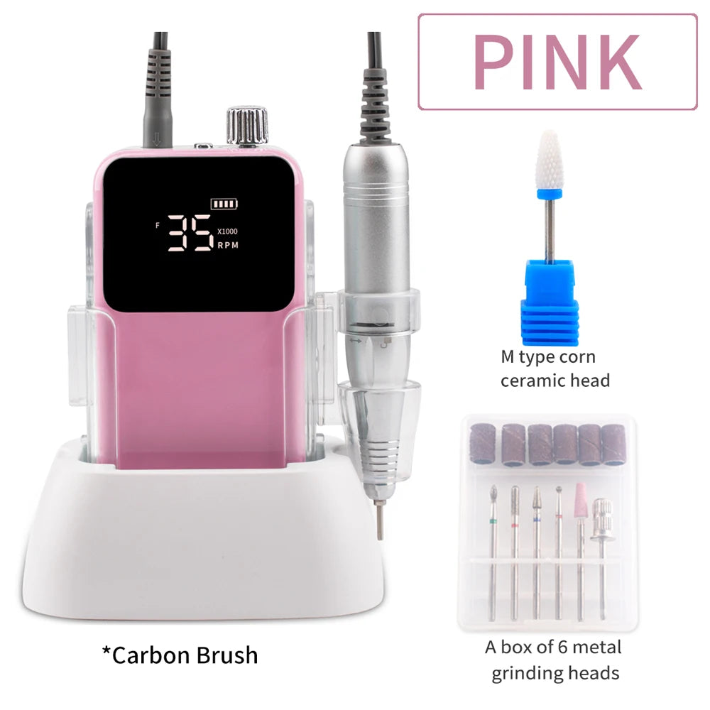 Rechargeable Nail Drill 35000RPM Cordless Manicure Pedicure Machine