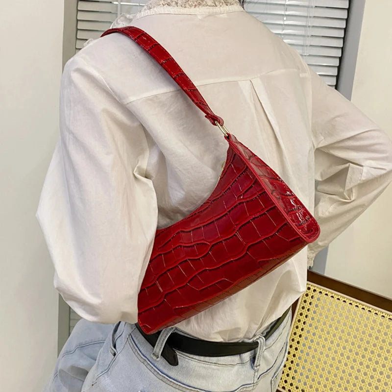 Women Alligator PU Leather Underarm Shoulder Bag
