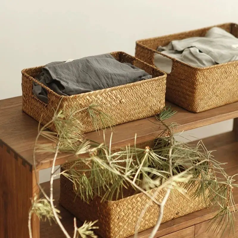Seagrass Woven Basket Natural Rattan Storage for Kitchen & Home Decor