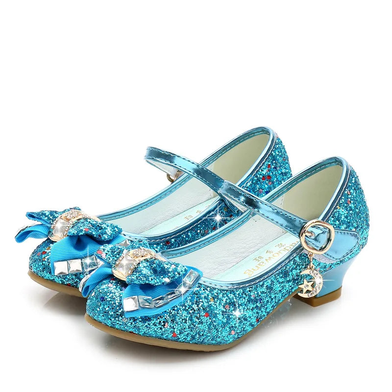 Girls Sequin Princess Party Sandals Peep Toe Summer High Heel Shoes