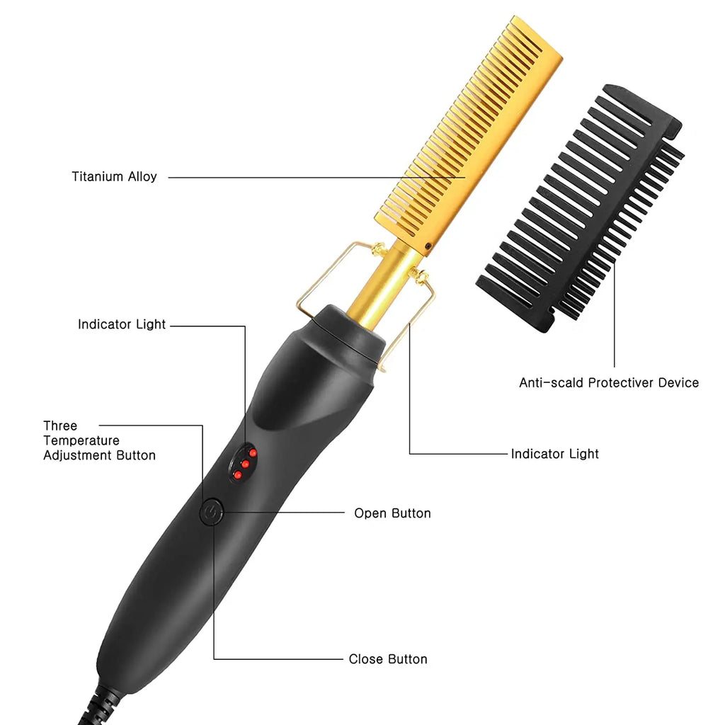 2-in-1 Hot Comb Hair Straightener Electric Fast Heating Anti Scald Beard Straightener Travel