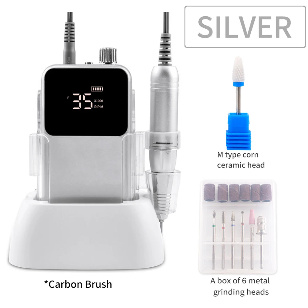 Rechargeable Nail Drill 35000RPM Cordless Manicure Pedicure Machine