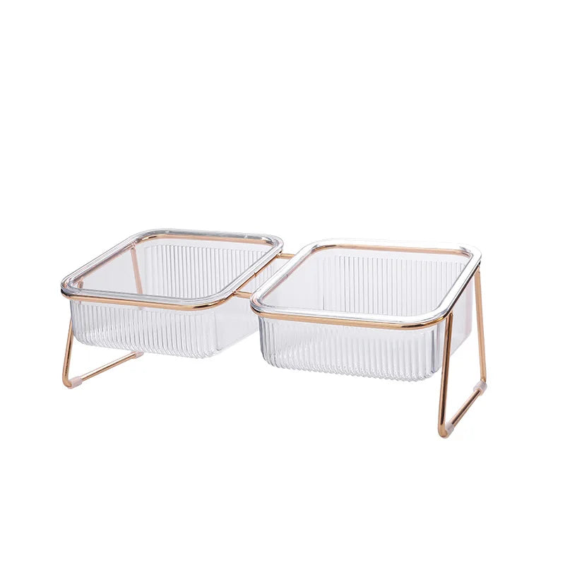 Transparent Raised Double Pet Bowl with Golden Stand
