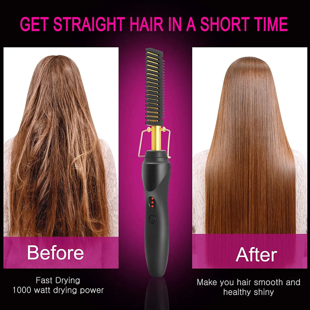 2-in-1 Hot Comb Hair Straightener Electric Fast Heating Anti Scald Beard Straightener Travel