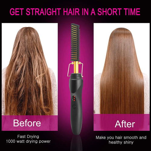 2-in-1 Hot Comb Hair Straightener Electric Fast Heating Anti Scald Beard Straightener Travel