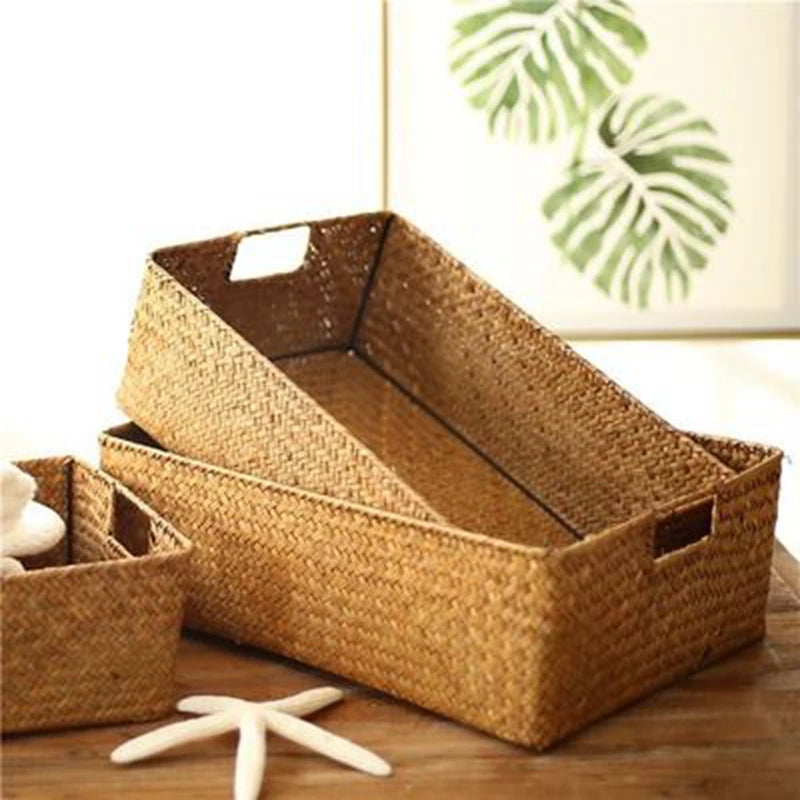 Seagrass Woven Basket Natural Rattan Storage for Kitchen & Home Decor
