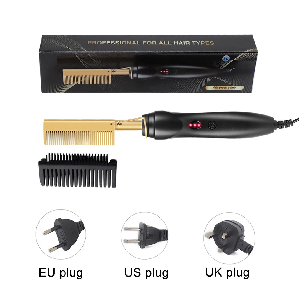 2-in-1 Hot Comb Hair Straightener Electric Fast Heating Anti Scald Beard Straightener Travel
