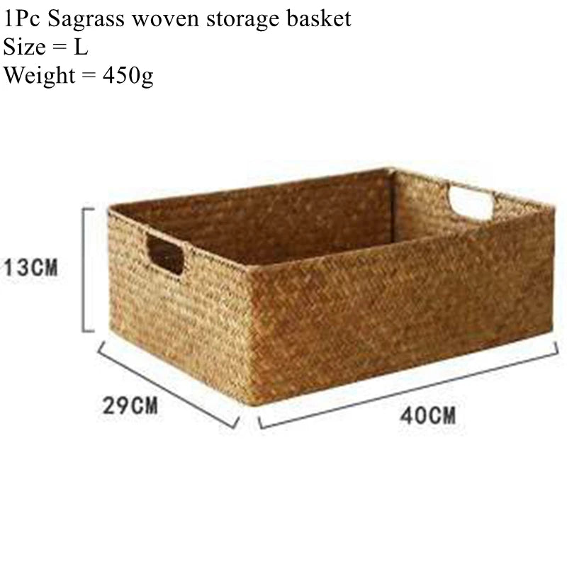 Seagrass Woven Basket Natural Rattan Storage for Kitchen & Home Decor