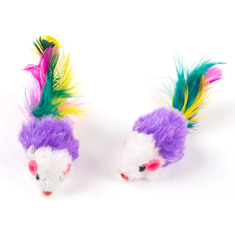Mini Soft Mouse Cat Toy with Colorful Feather