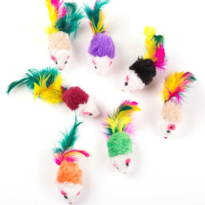 Mini Soft Mouse Cat Toy with Colorful Feather