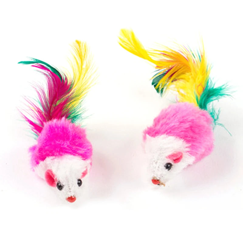 Mini Soft Mouse Cat Toy with Colorful Feather