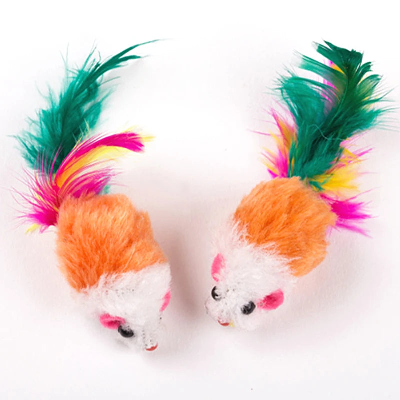 Mini Soft Mouse Cat Toy with Colorful Feather