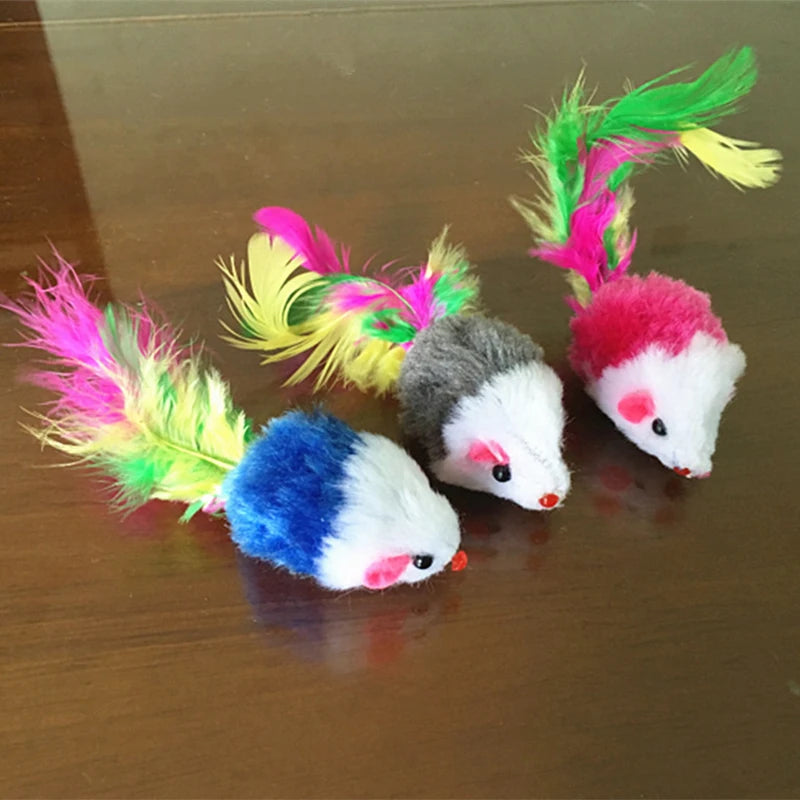Mini Soft Mouse Cat Toy with Colorful Feather