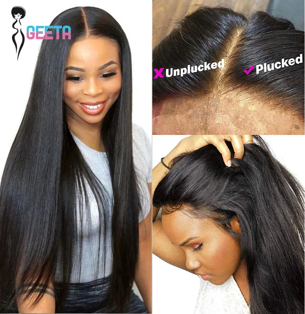 Straight HD Lace Front Human Hair Wig – Glueless Pre-Plucked Natural Hairline Wig