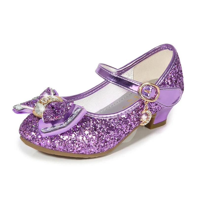 Girls Sequin Princess Party Sandals Peep Toe Summer High Heel Shoes