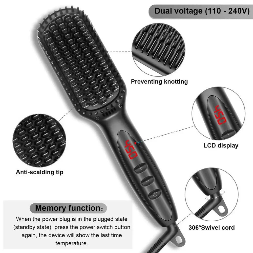 Heating Straightening Comb Beard Straightener Brush Men Fast Styling Smoothing Iron Comb
