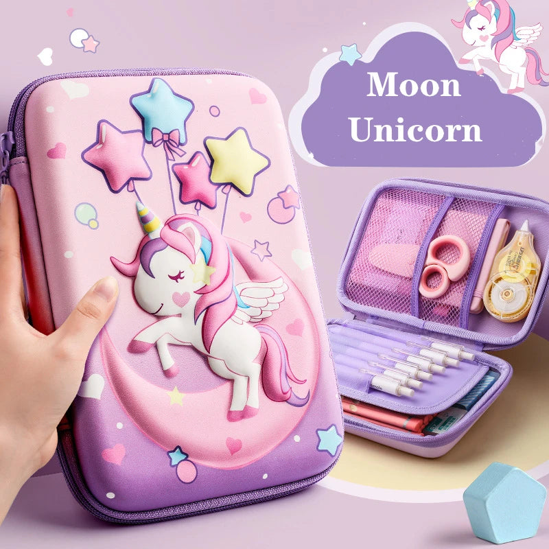 3D Unicorn Pencil Case EVA Hard Shell Large Capacity Cute Cartoon Pencil Box Organizer for Girls School Supplies