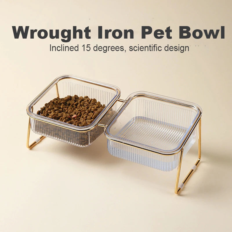 Transparent Raised Double Pet Bowl with Golden Stand