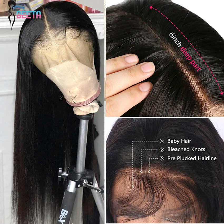 Straight HD Lace Front Human Hair Wig – Glueless Pre-Plucked Natural Hairline Wig