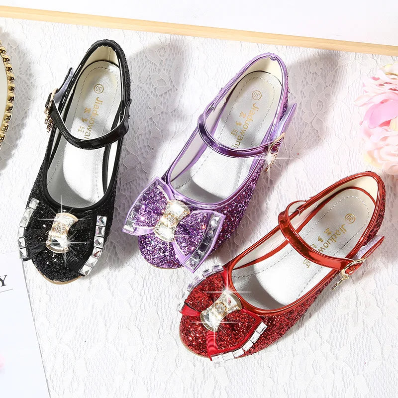 Girls Sequin Princess Party Sandals Peep Toe Summer High Heel Shoes