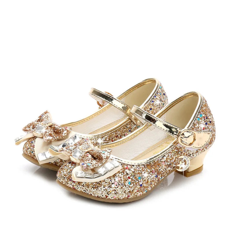 Girls Sequin Princess Party Sandals Peep Toe Summer High Heel Shoes