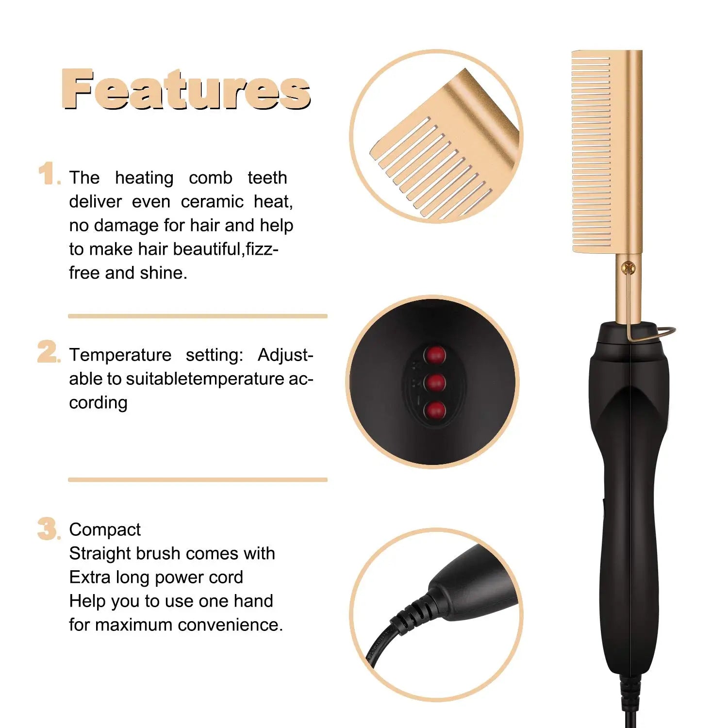 2-in-1 Hot Comb Hair Straightener Electric Fast Heating Anti Scald Beard Straightener Travel