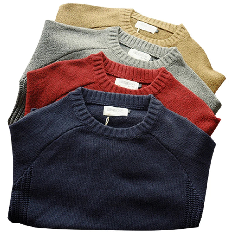 Men Oversize Wool Sweater O Neck Knitted Pullover Casual Streetwear