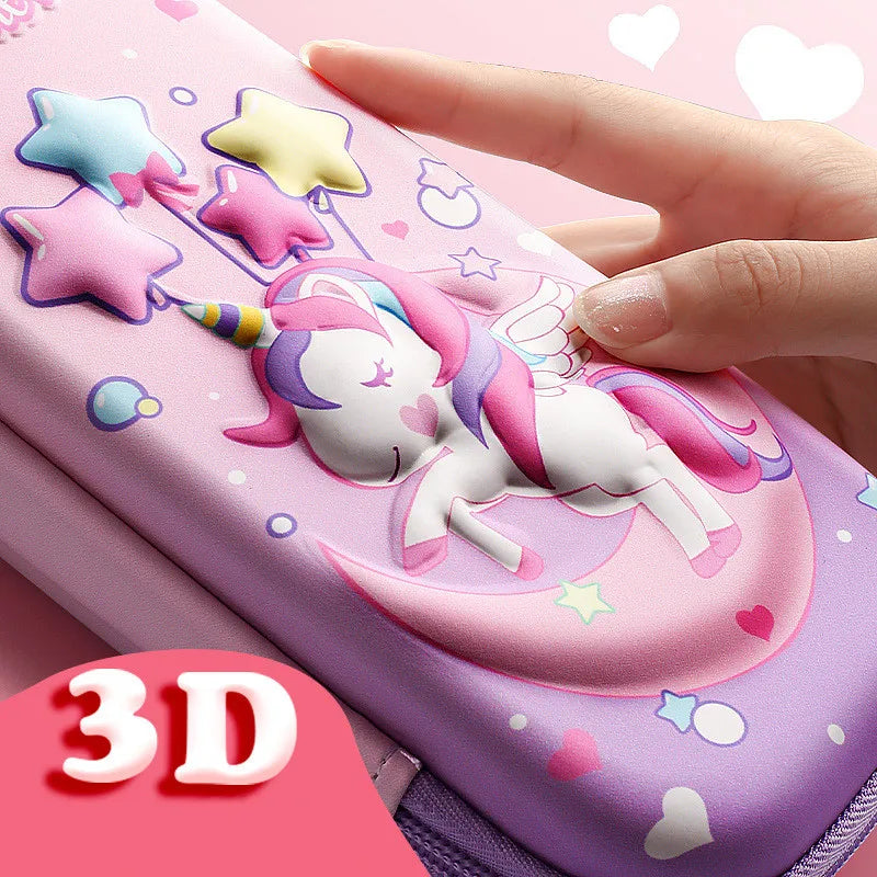 3D Unicorn Pencil Case EVA Hard Shell Large Capacity Cute Cartoon Pencil Box Organizer for Girls School Supplies