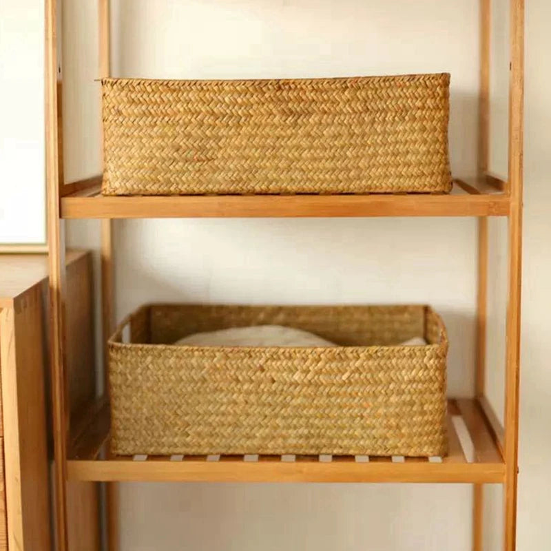 Seagrass Woven Basket Natural Rattan Storage for Kitchen & Home Decor