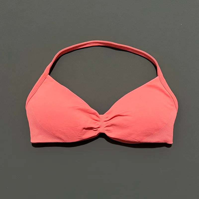 Seamless Strappy Sports Bra Halter Gym Top Women High Support Yoga Tank