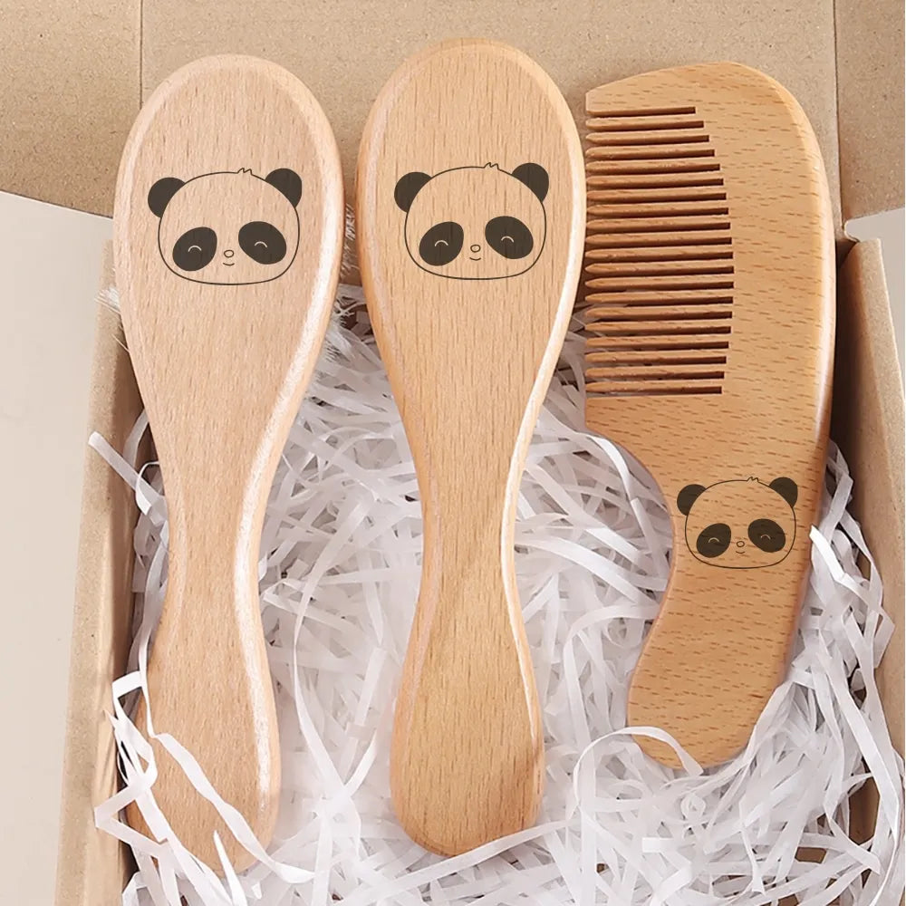 3pcs Baby Hair Brush and Wooden Comb Set Newborn Gift