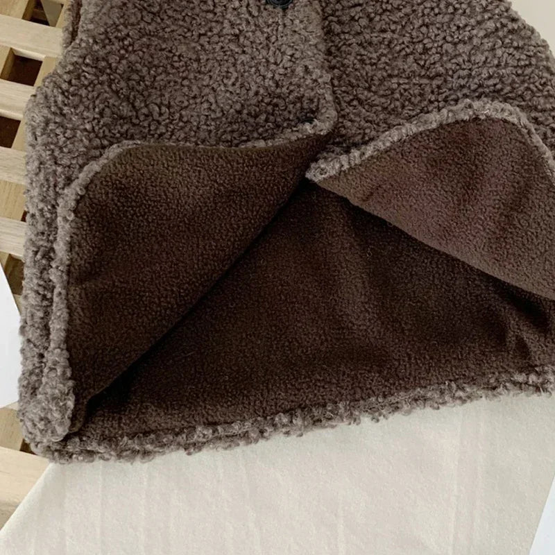 Baby Lamb Wool Plush Vest Warm V Neck Winter Coat for Kids