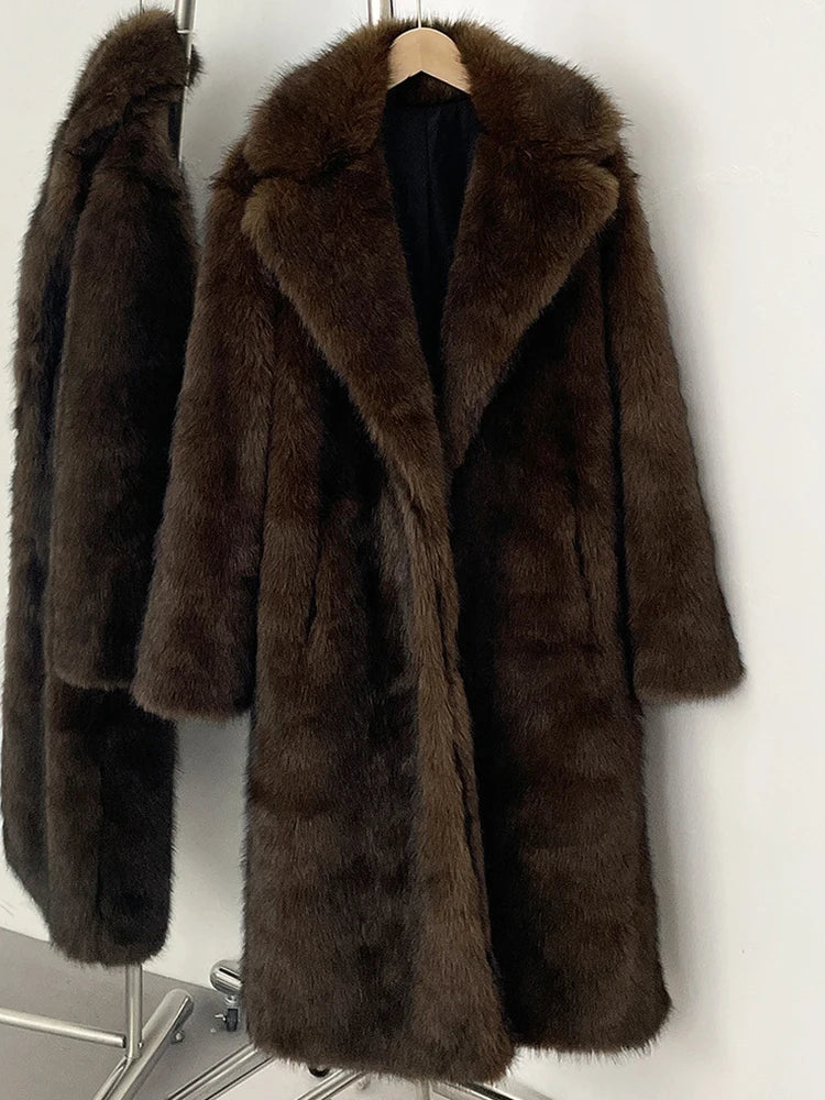 Women Faux Fur Jacket Thick Warm Fluffy Winter Coat