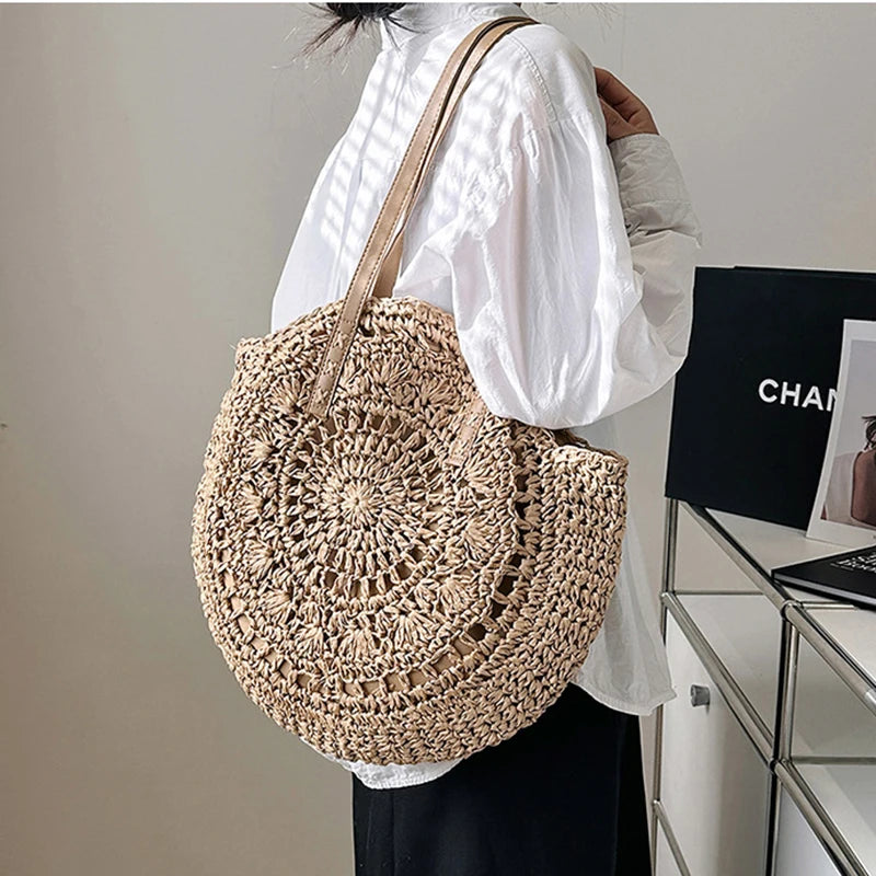 Summer Straw Beach Shoulder Bag Large Capacity Woven Tote for Women