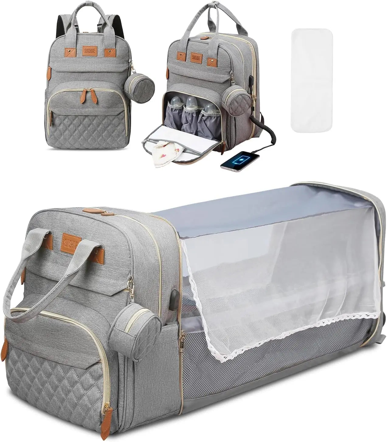 3 in 1 Diaper Bag Backpack Foldable Baby Bed Travel Bag