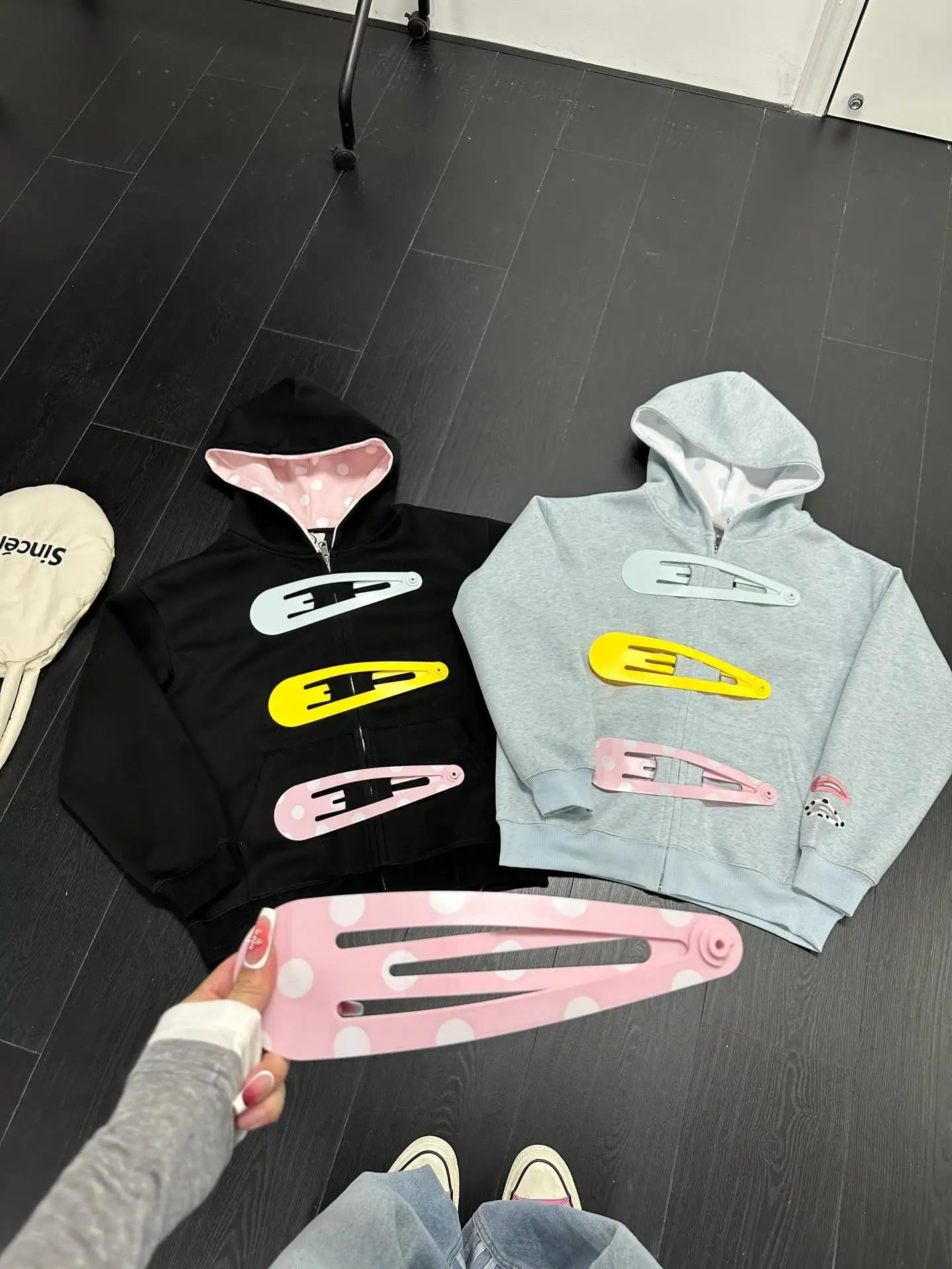 Retro Polka Dot Hooded Sweatshirt Zip Up Punk Jacket
