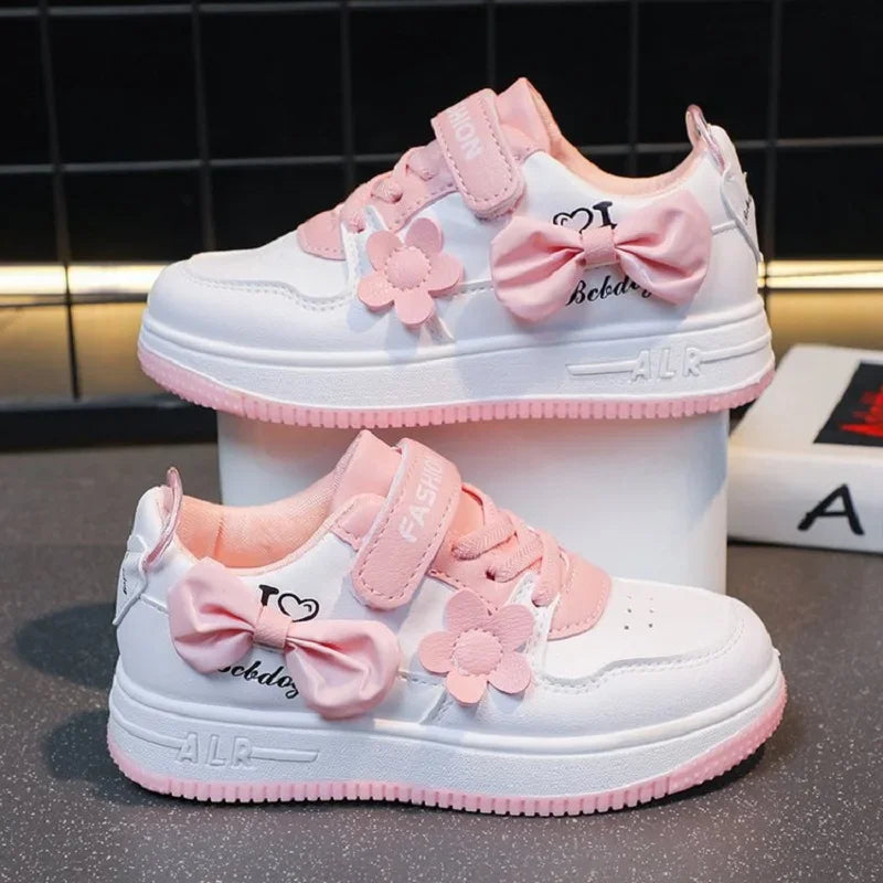 Girls Bow Sneakers Soft Sole Casual Running Shoes for Teens