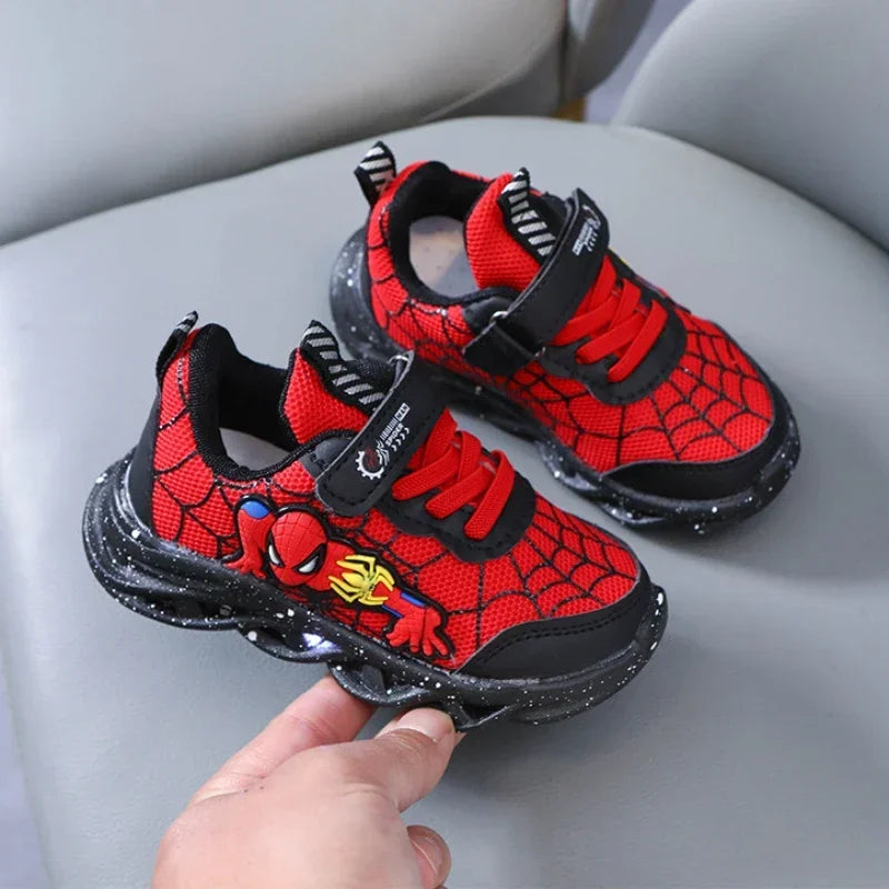 Kids Spider Hero LED Sneakers Mesh Breathable Sport Shoes 0 to 6 Years
