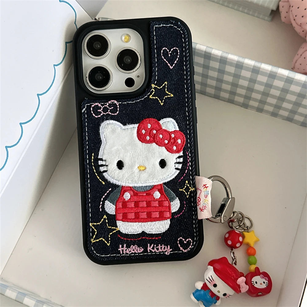 Leather Cartoon Hello Kitty Love Heart Stars iPhone Case